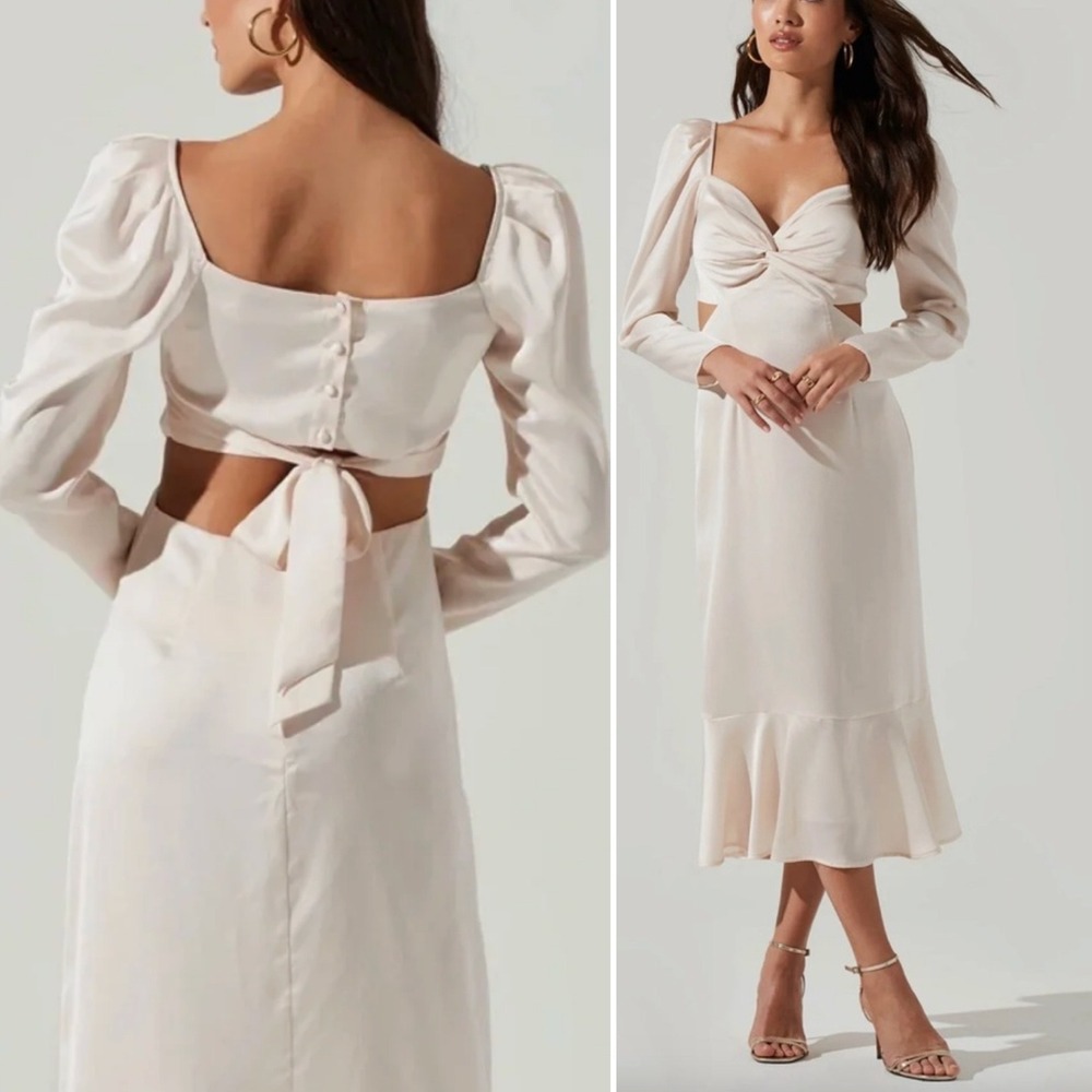 ASTR THE LABEL Lainie Puff Sleeve Cut-Out Midi Dress